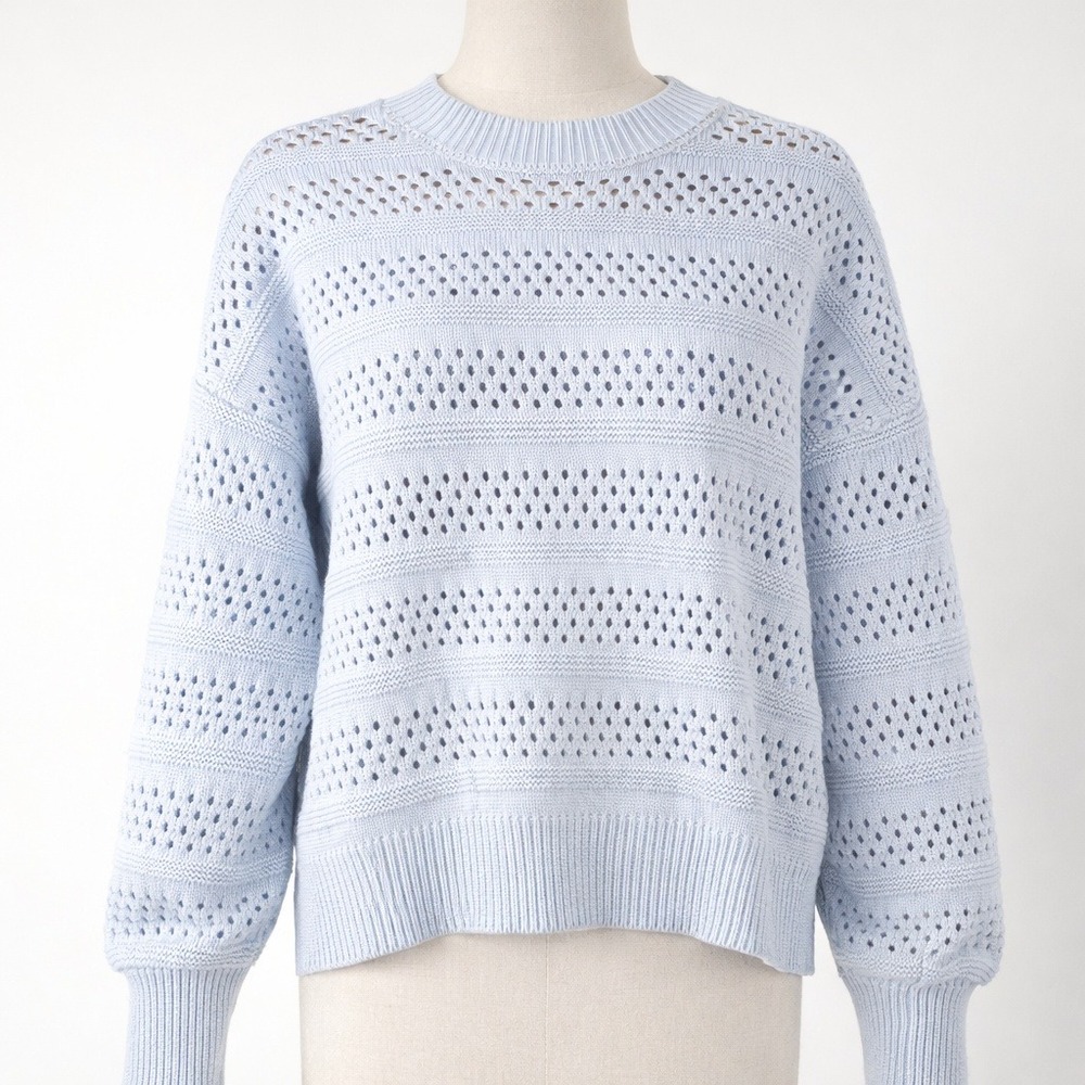 Womens Preppy Open Knit 100% Cotton Sweater Sz XL Pastel Blue Clean Girl Coastal